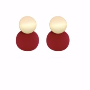 Gold Sterling Silver Post Drop Earrings Red